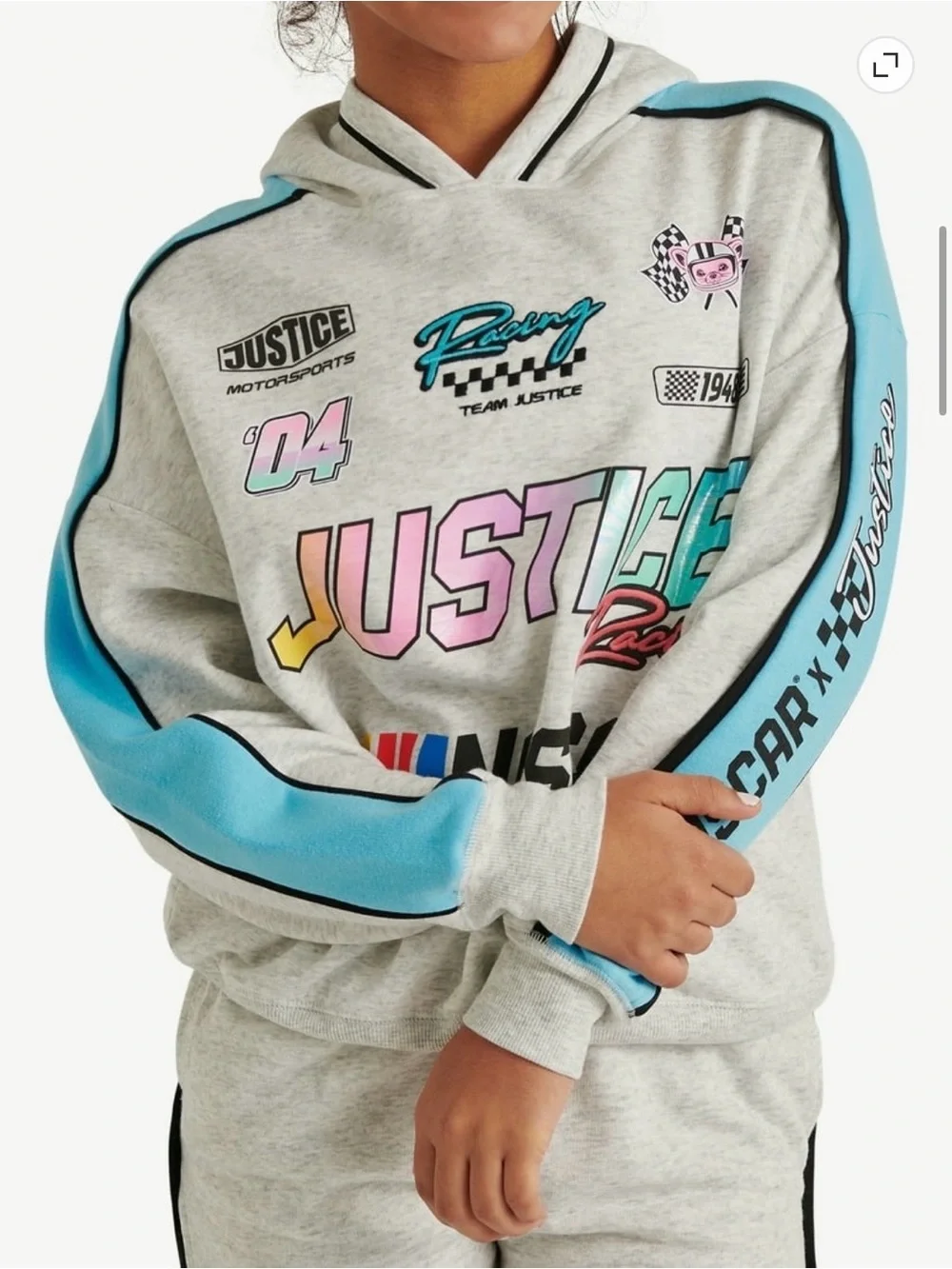 Justice MGirls' Gray & Blue Racing Graphic Hoodie